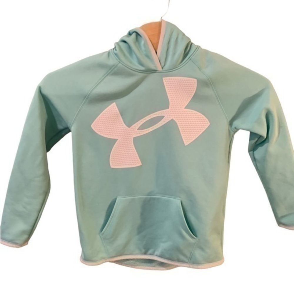 Under Armour Youth Girls Hoodie Size L Cold Gear Mint Green Big‎ Logo Flaw